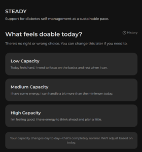 Screenshot of Steady app check-in screen, with capacity check